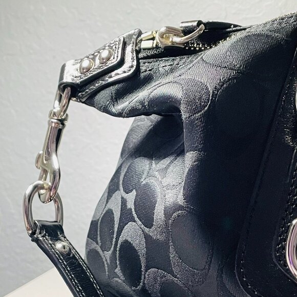 COACH Ashley Satchel Black Signature Jacquard Leather Silver Hardware - Picture 8 of 11